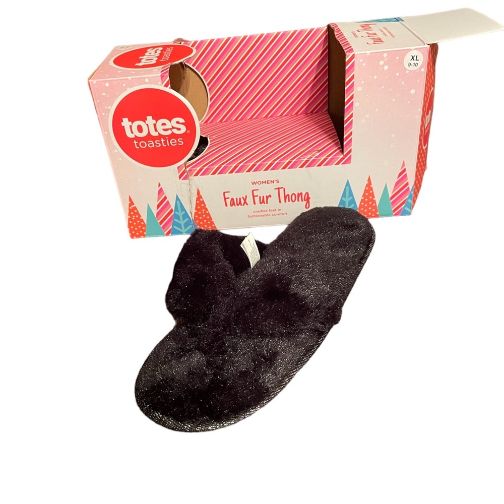 Brand New Totes Faux Fur Flip Flop Slippers